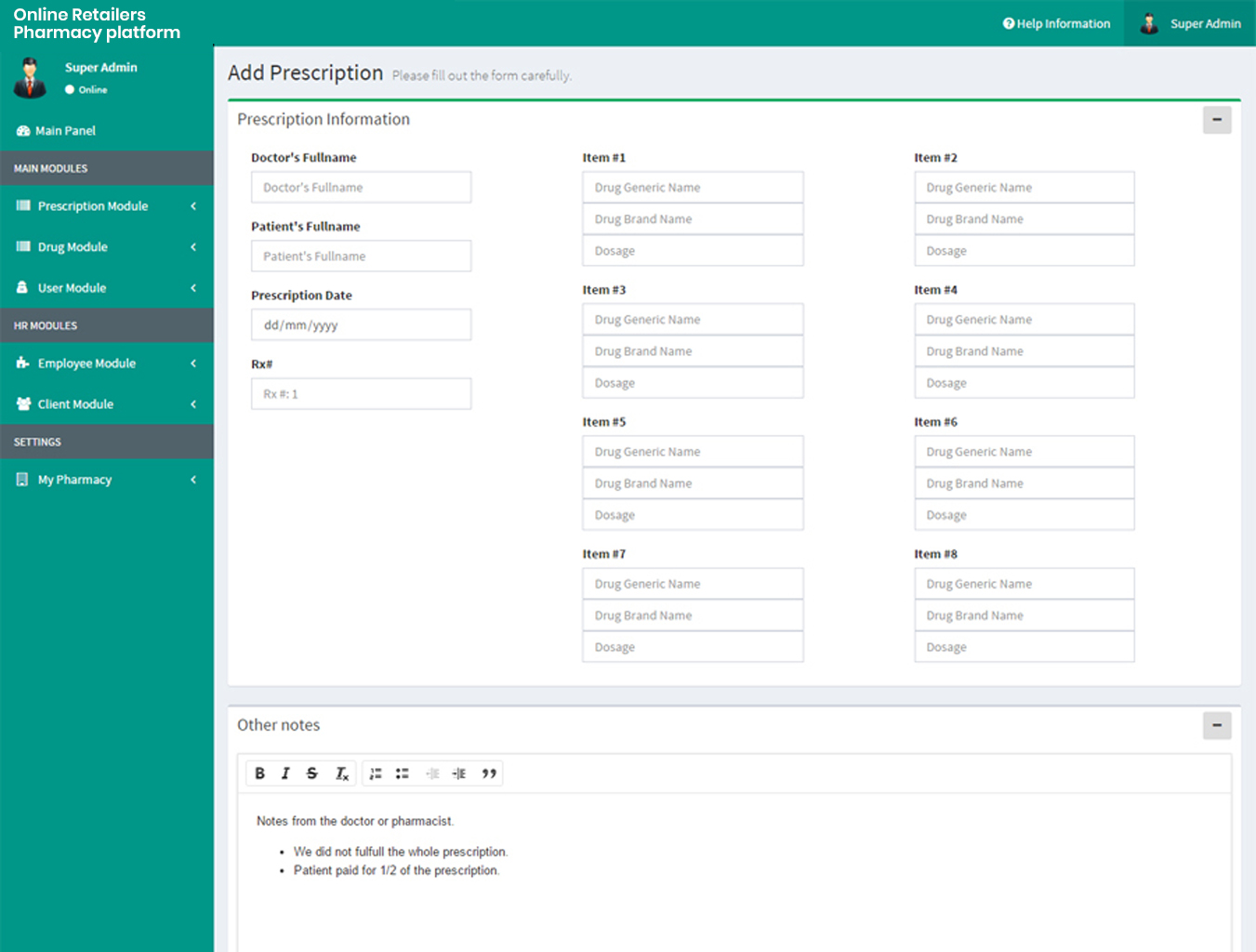 custom pharmacy retailers platform